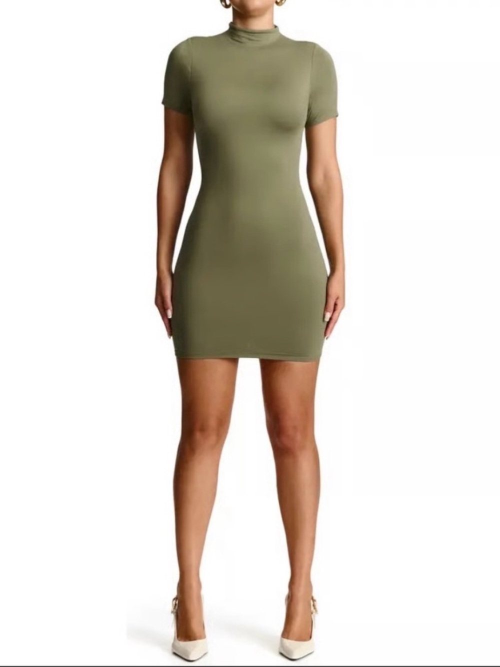 naked wardrobe Olive Short Sleeve Mock Neck Bodycon Mini Dress, Size small